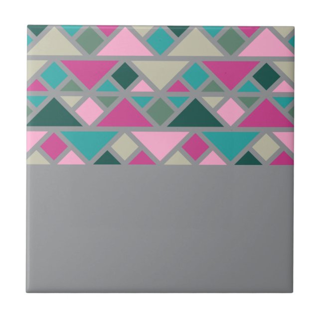 Abstract geometric pink fuchsia turquoise grey tile (Front)