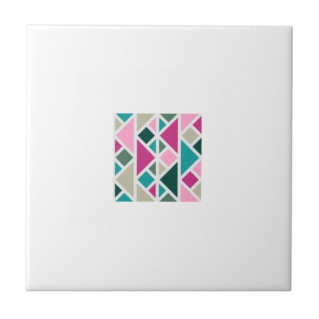 Abstract geometric pink fuchsia turquoise tile (Front)