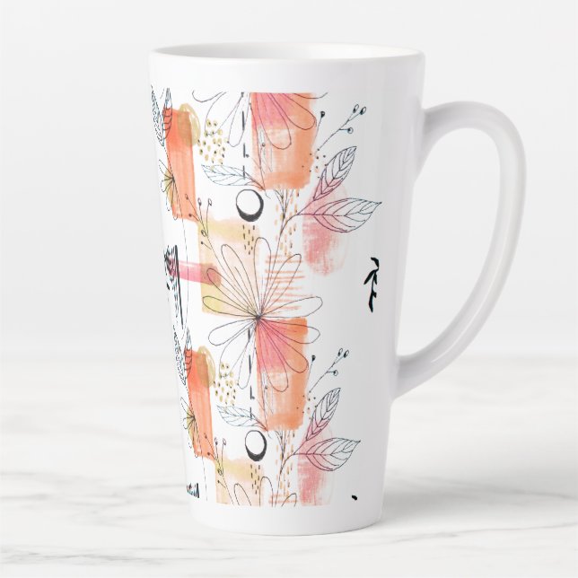 Abstract Geometric Pink Orange Black Latte Mug (Right)