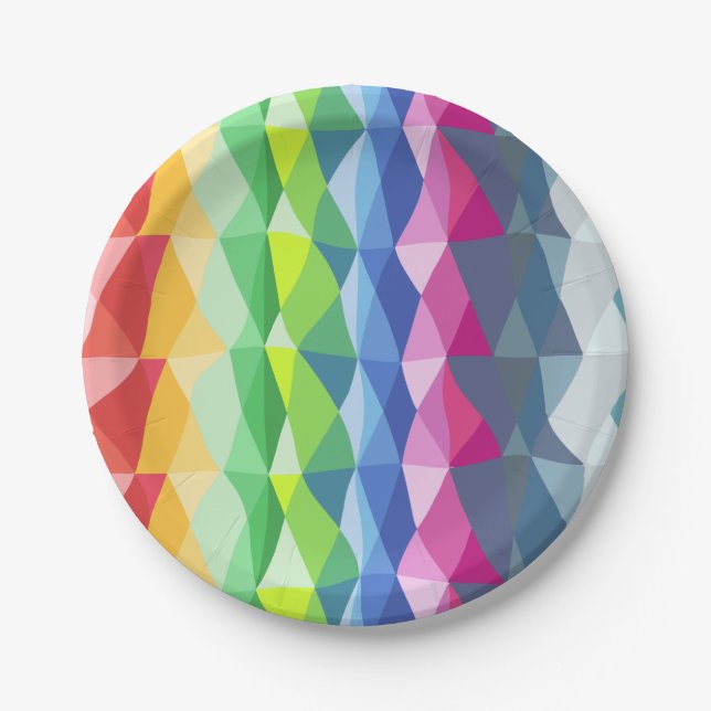 Abstract Geometric Rainbow Prism Shapes Pattern Paper Plate (Front)