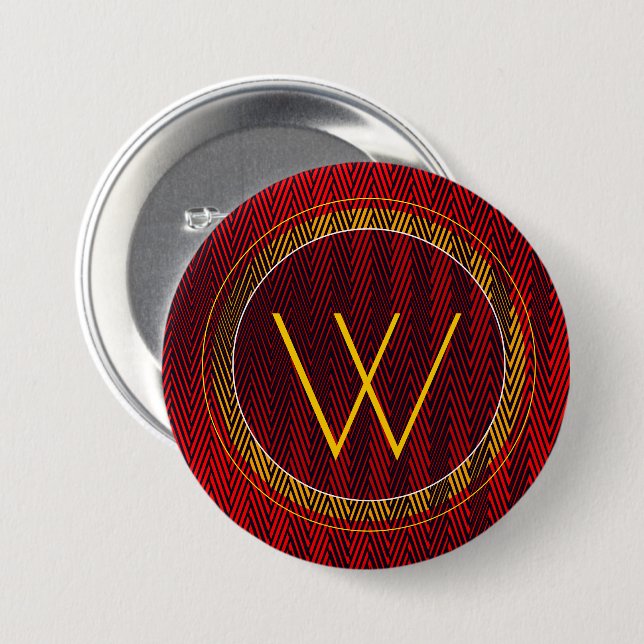 Abstract Geometric Red and Black Stripes Monogram 7.5 Cm Round Badge (Front & Back)