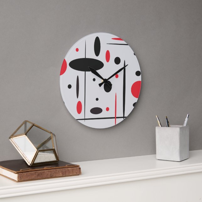 Abstract Geometric Red Black Large Clock (Office)