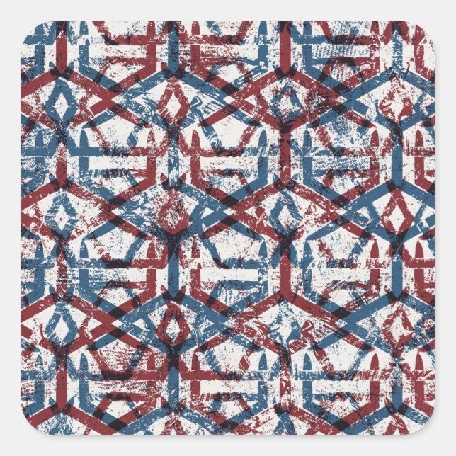Abstract Geometric: Red Blue Square Sticker (Front)