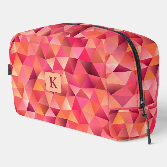 Abstract Geometric Red Orange Pink Monogram Dopp Kit (Right Corner)