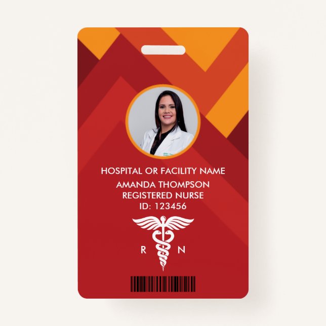 Abstract Geometric Registered Nurse Photo ID Badge (Front)
