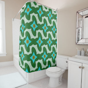 Abstract Geometric Retro Floral Mandala Pattern Shower Curtain