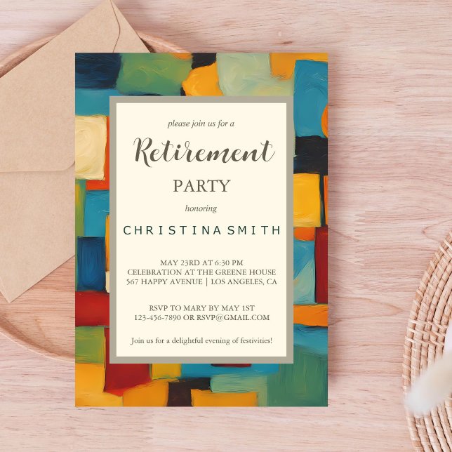 Abstract Geometric Retro Playful Retirement Party Invitation (Abstract Geometric Retro Playful Retirement Party Invitation)