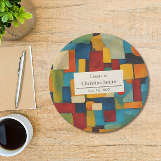Abstract Geometric Retro Playful Retirement Party Paper Plate