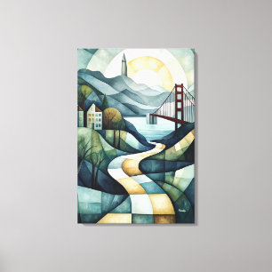 Abstract Geometric San Francisco Skyline, Golden Canvas Print