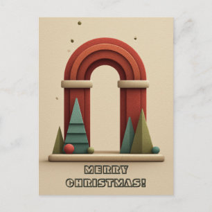 Abstract Geometric Scene with Christmas Trees Postcard