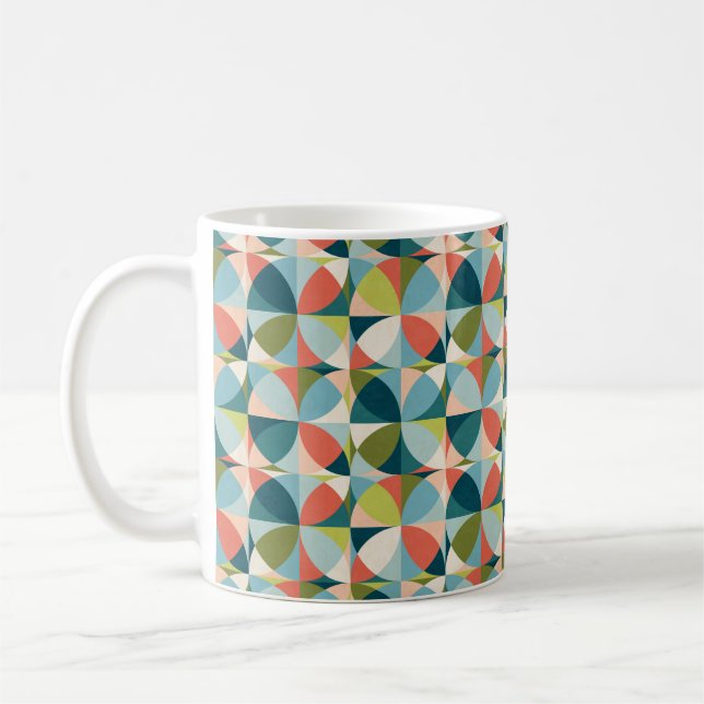 Abstract geometric seamless pattern in mid-century coffee mug (Left)