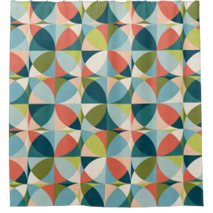 Abstract geometric seamless pattern in mid-century shower curtain