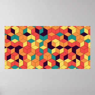 Abstract geometric seamless pattern of colour cube poster