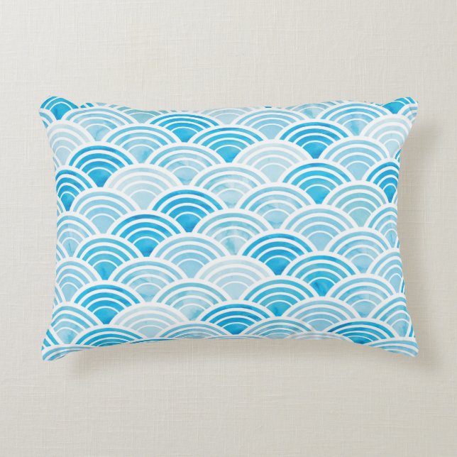 Abstract geometric seamless pattern with blue wate decorative cushion (Front)