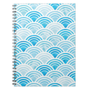 Abstract geometric seamless pattern with blue wate notebook