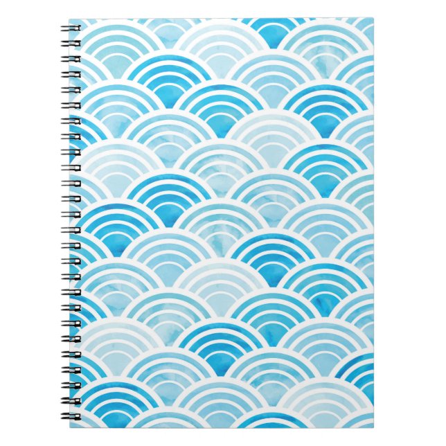 Abstract geometric seamless pattern with blue wate notebook (Front)