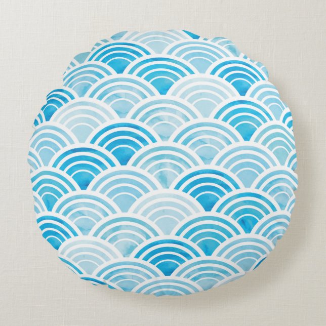 Abstract geometric seamless pattern with blue wate round cushion (Front)