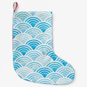 Abstract geometric seamless pattern with blue wate small christmas stocking