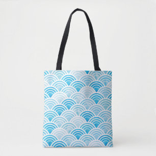 Abstract geometric seamless pattern with blue wate tote bag