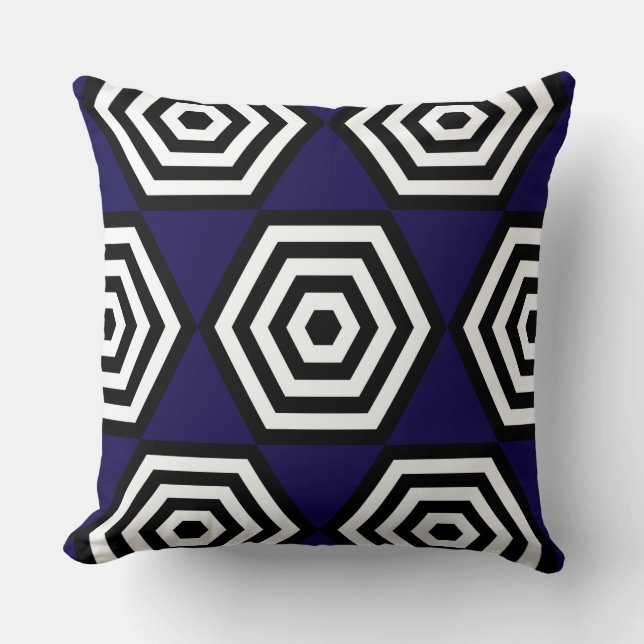 Abstract Geometric Shape in Black, Blue  & White Cushion (Front)