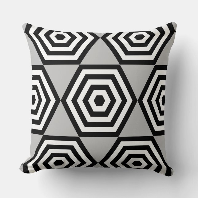 Abstract Geometric Shape in Black, Grey & White Cushion (Front)