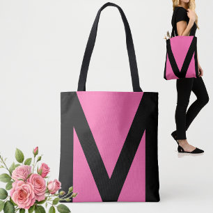 Abstract Geometric Shape in Black & Neon Pink Tote Bag