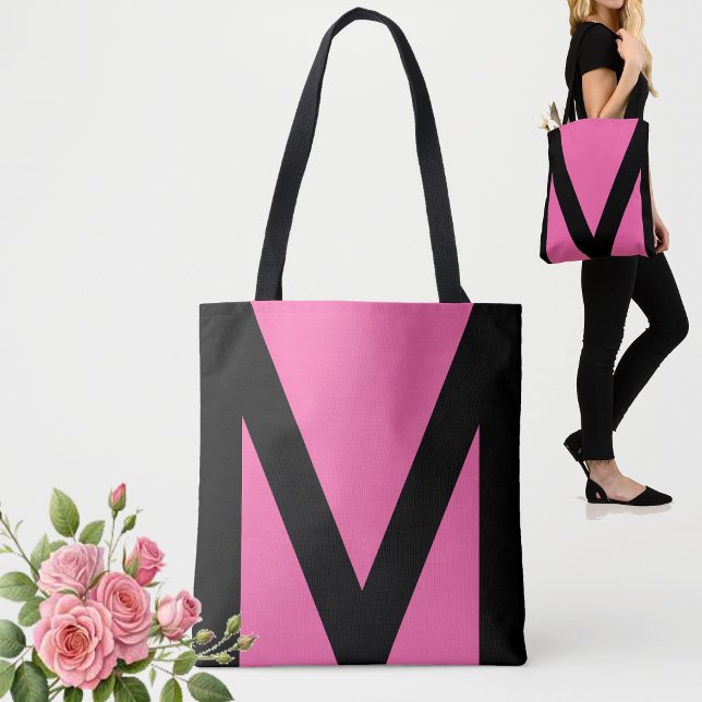 Abstract Geometric Shape in Black & Neon Pink Tote Bag (Creator Uploaded)