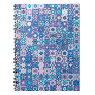 Abstract geometric shapes and flowers, seamless pa notebook