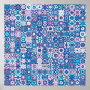 Abstract geometric shapes and flowers, seamless pa poster