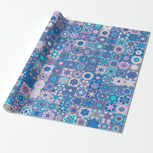 Abstract geometric shapes and flowers, seamless pa wrapping paper
