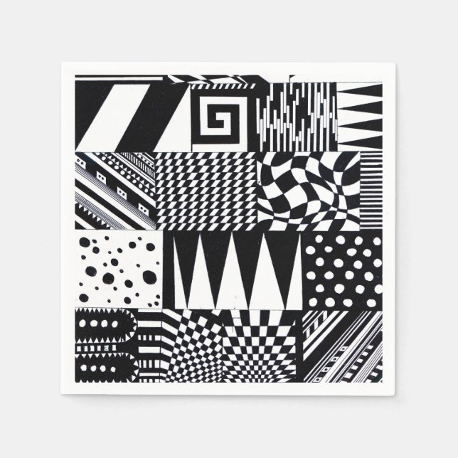 abstract geometric shapes black white pattern hand napkin (Front)