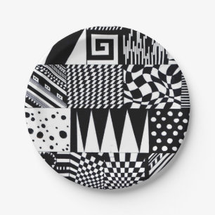 abstract geometric shapes black white pattern hand paper plate