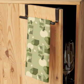 abstract geometric shapes in green tones tea towel