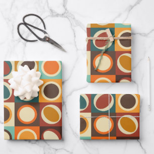 Abstract Geometric Shapes in Retro Colours Wrapping Paper Sheet