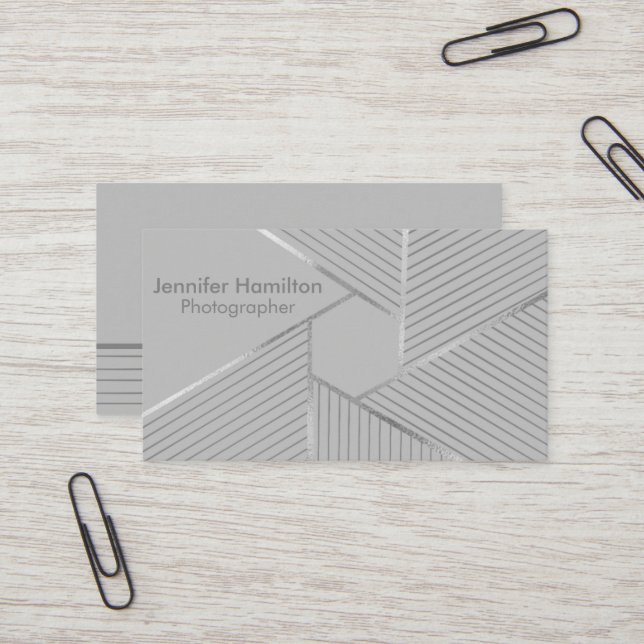Abstract Geometric Silver Gold Foil Photographer Business Card (Front/Back In Situ)