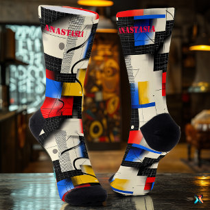 Abstract Geometric Socks with Modern Colour Blocks