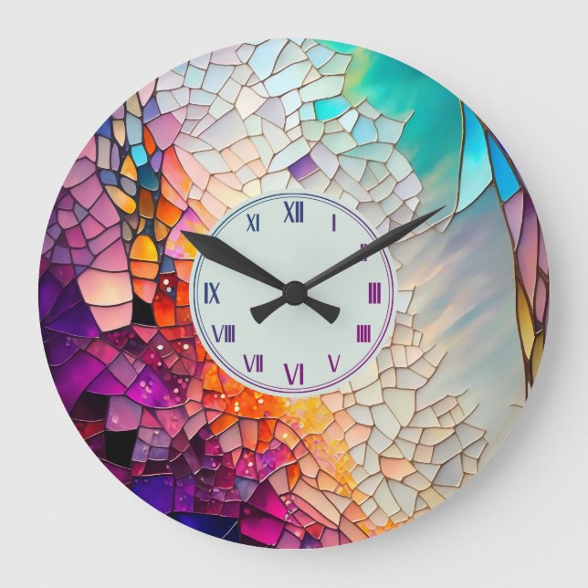 Abstract geometric stained glass pattern large clock (Front)