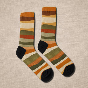Abstract Geometric Stripes- autumn mood  Socks