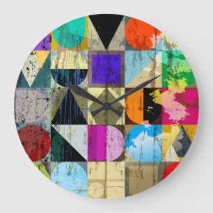 Abstract Geometric: Strokes and Splashes Large Clock