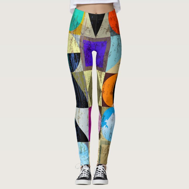 Abstract Geometric: Strokes and Splashes Leggings (Front)