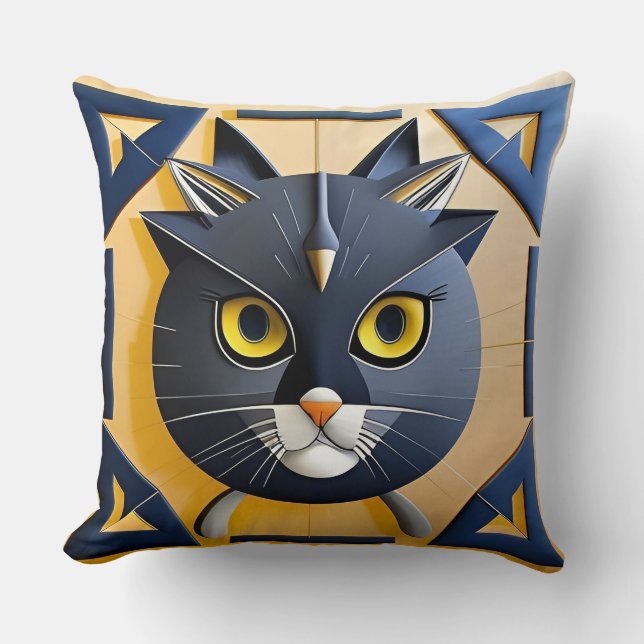 Abstract Geometric Stylised Cat Cushion (Front)
