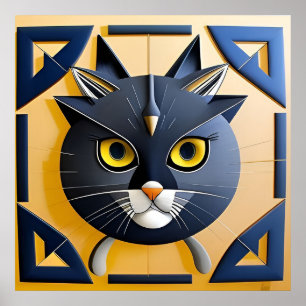 Abstract Geometric Stylised Cat Poster