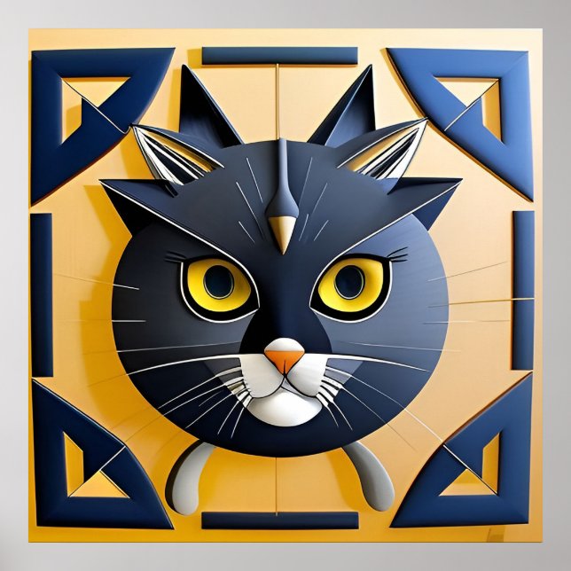Abstract Geometric Stylised Cat Poster (Front)