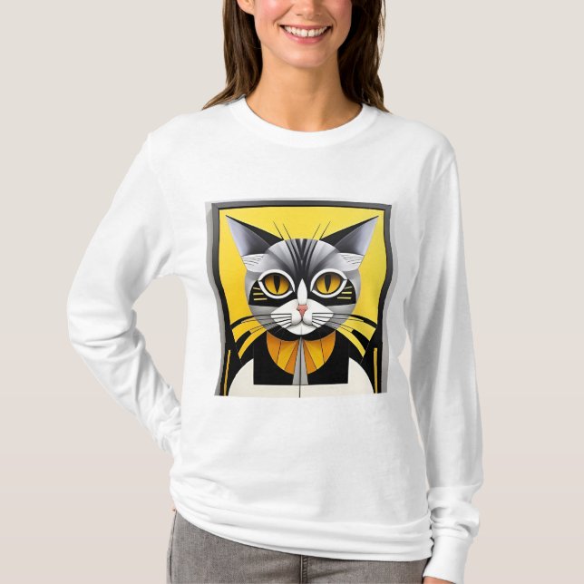 Abstract Geometric Stylised Cat T-Shirt (Front)