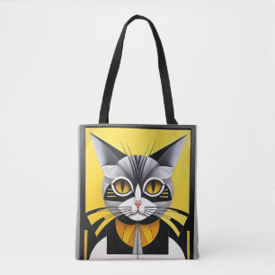 Abstract Geometric Stylised Cat Tote Bag