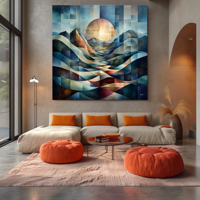 Abstract Geometric Sunrise Over Vibrant Mountains Canvas Print (Creator Uploaded)
