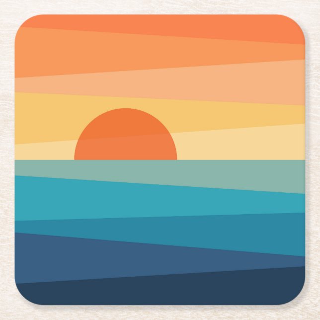Abstract geometric sunrise square paper coaster (Front)