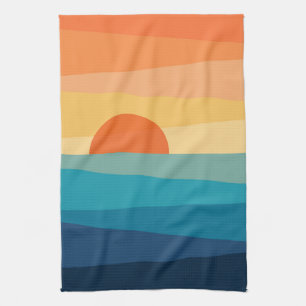 Abstract geometric sunrise tea towel