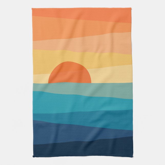 Abstract geometric sunrise tea towel (Vertical)