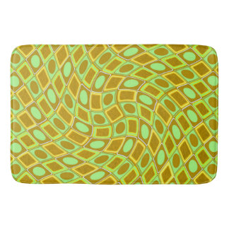Abstract geometric swirl retro lime pattern bath mat